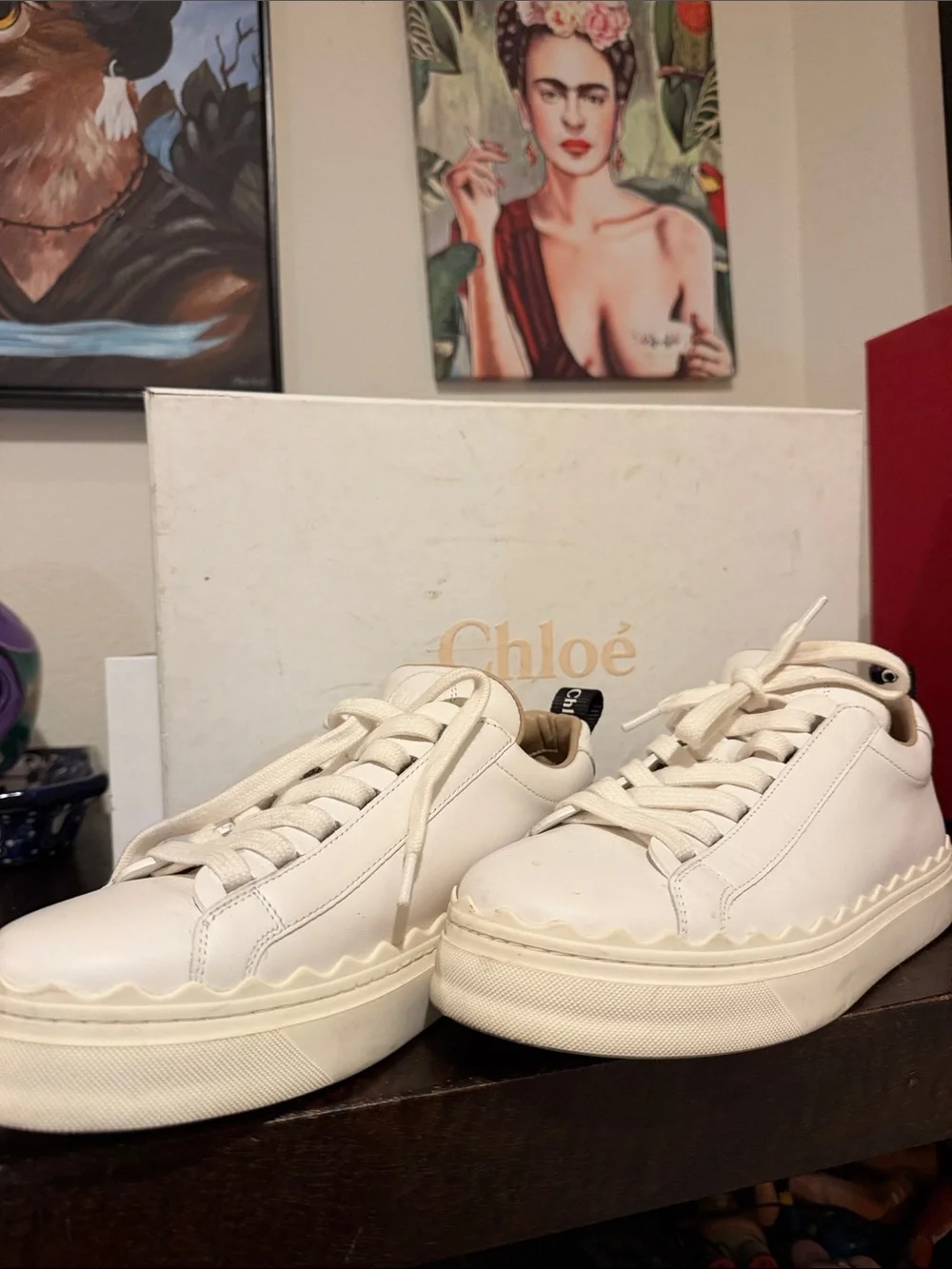 Chloé Cream Leather Kids Sneakers with Branded Heel Tab